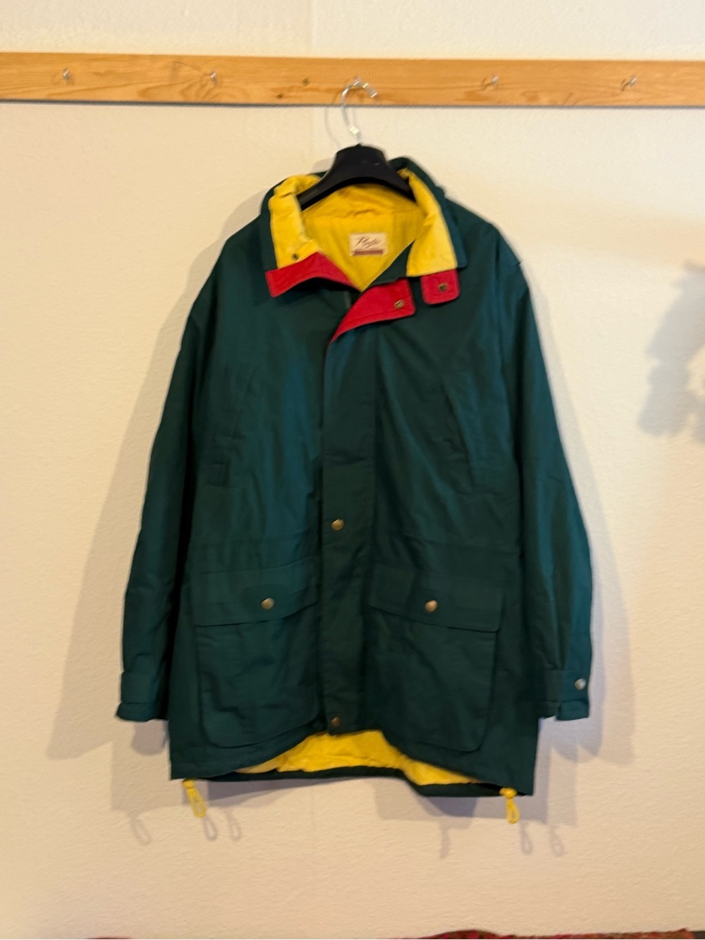 Men's Forest Green Hooded Parka Jacket with Yellow Lining